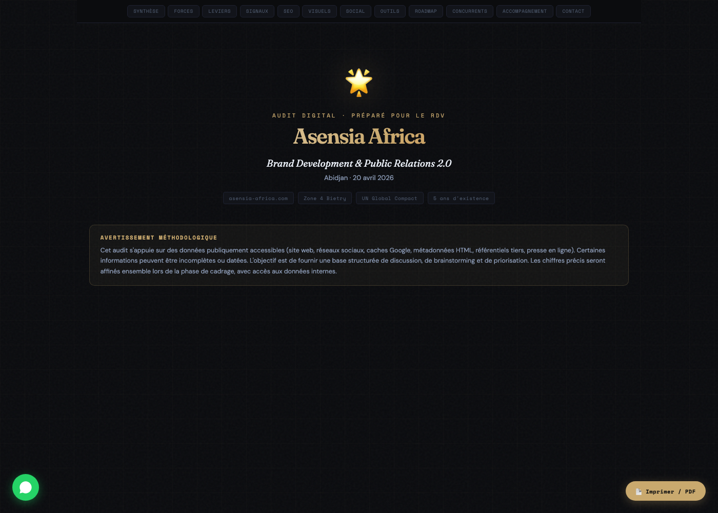 Audit Asensia, page d'accueil